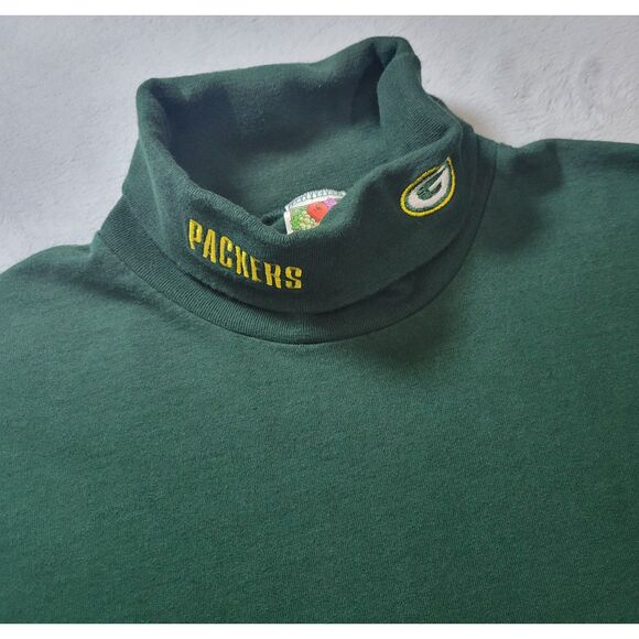 VTG Fruit Of The Loom Heavy Cotton Green Bay Packers Green Turtleneck Mens XXL - Picture 1 of 7